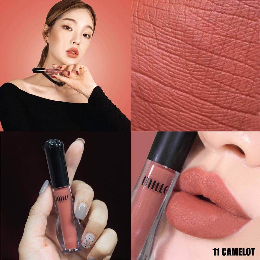 Mille Satin Matte Liquid Lip #11 Camelot 1.7 g ลิปสติกเนื้อแมตท์ ผิวสัมผัสเรียบเนียนดุจกำมะหยี่ นุ่มลื่นทาง่าย ให้สีสันสวยเจิดจรัสยาวนานตลอดวัน